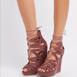 Lace up muave wedges